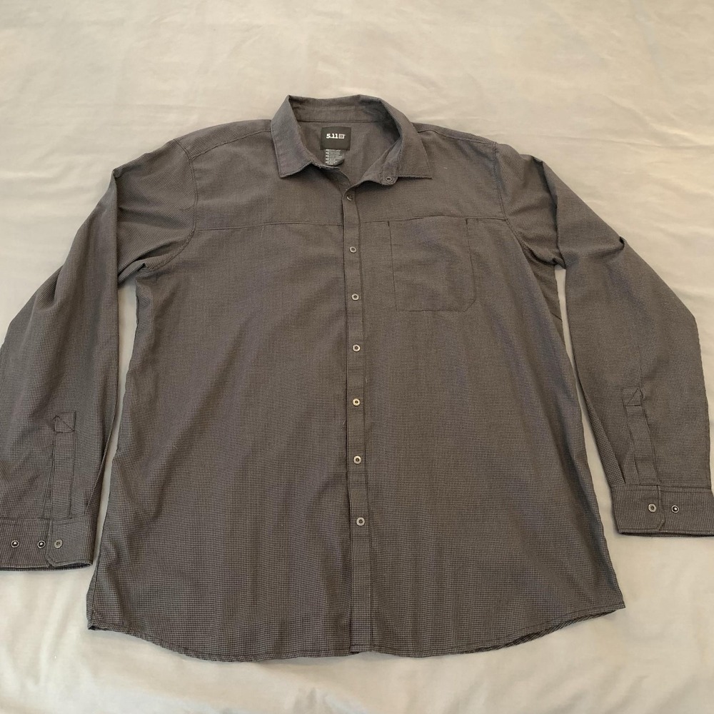 5.11 Shirt Mens XL Gray Check Long Sleeve Button Front Casual Outdoor Woven